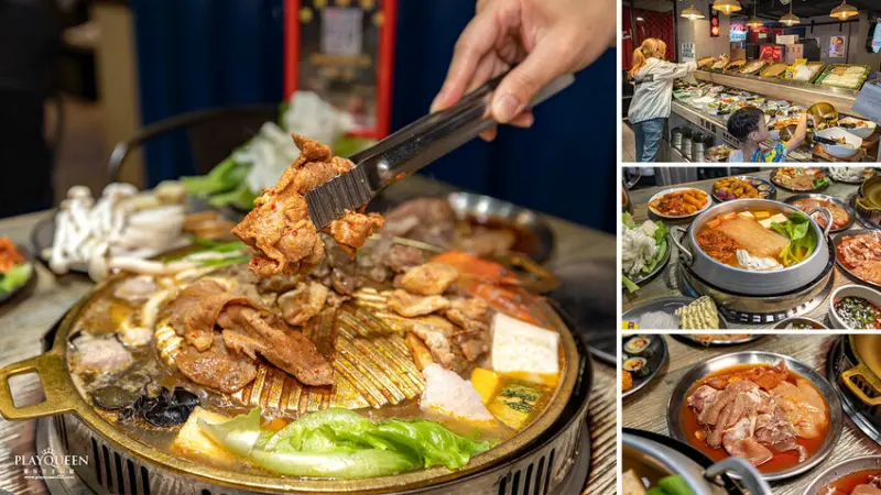 台北市萬華區阿豬嘻烤肉村｜488起韓式銅盤烤肉、韓式部隊鍋吃到飽，西門町隱藏版美食50種以上自助吧菜色隨你吃，2024台北西門町萬華區美食推薦