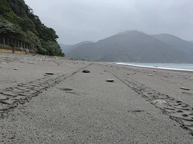 東澳灣 - 沙灘 - 「沙灘車」足跡
