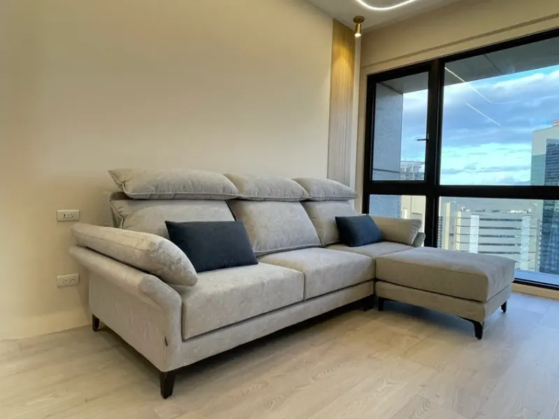 愛加沙發杜拜款，德國貓抓布近看有雲朵感，搭配我選的藍色抱枕