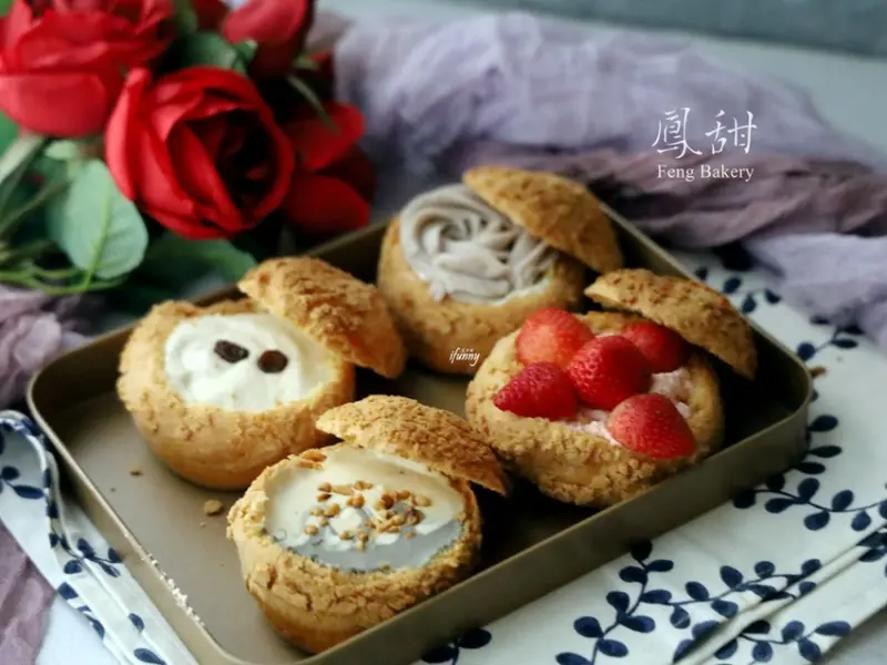 板橋站 | 鳳甜烘培 Feng bakery 菠蘿餅乾泡芙 閃電泡芙 季節限定草莓/玫瑰花芋泥 - ifunny 艾方妮的遊樂場