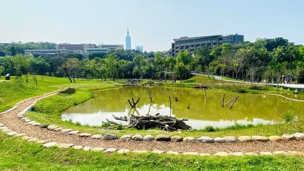 台北樂活新景點2020|永春陂濕地公園|被四獸山包圍的綠地公園|草坪樹下野餐趣|台北近郊好去處