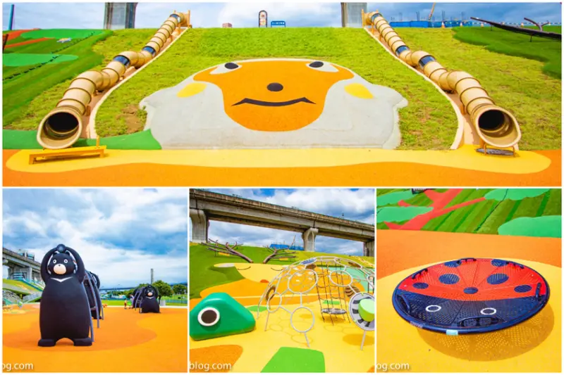 【台北親子景點】新北大都會公園共融堤坡滑梯樂園，台灣彌猴滑梯、台灣黑熊鞦韆、山豬搖搖馬…以台灣特色動物為主題的滑梯樂園