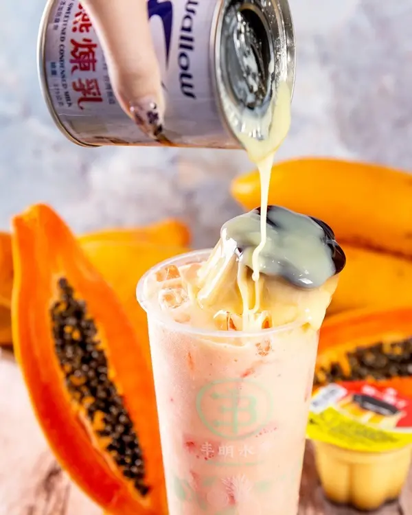 台北士林區美食／丰明殿新開飲料店品牌丰明水秀　必喝超邪惡煉乳布丁木瓜牛乳、丰盛滿滿水果茶 - 跟著華少吃吃吃