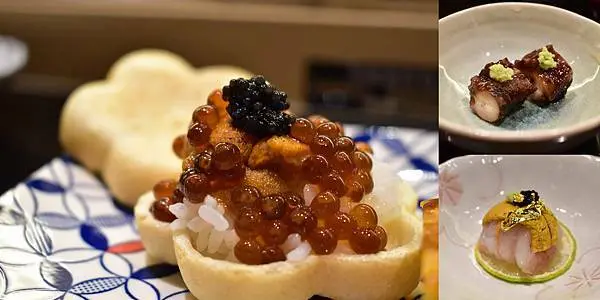 新北美食【鮨明吟meigin】中永和新開幕，永安市場捷運站附近的無菜單日本料理，好吃不油膩的炸鮑魚，海膽鮭魚卵最中餅((附菜單