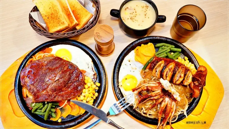 【永和牛排】享獅牛排／秀朗國小牛排～超厚切牛排讓你吃飽飽，濃湯、飲料、麵包、冰淇淋，自助吧無限吃到飽