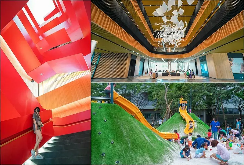 【台南永康｜景點】臺南市立圖書館新總館。兼具娛樂、圖書資源及空間美學圖書館，一旁還有沙坑公園，假日親子好去處
