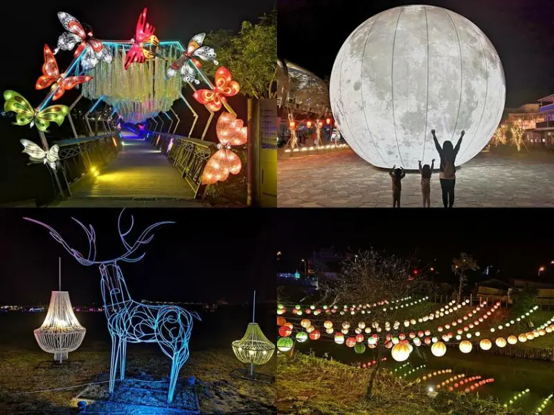 宜蘭景點【冬山舊河道港燈節】期間限定！繽紛絢麗燈光藝術造景，十米高月球降落地面~好美好好拍！