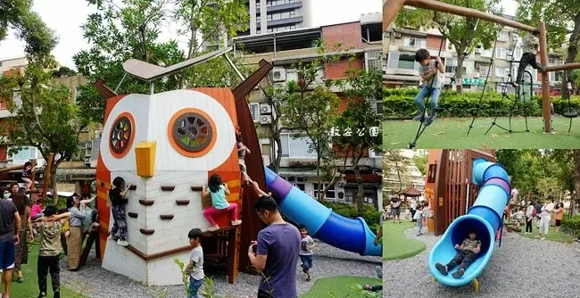 台北親子特色公園 ▶ 敦安公園 ▶ 攀爬、鞦韆、貓頭鷹遊戲塔 放大版貓頭鷹讓大小朋友嗨翻天 貓頭鷹主題遊戲場!