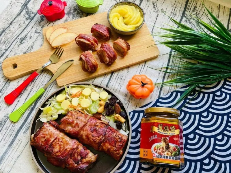 『晚餐食譜-5』台塑醬汁百搭推薦-台塑蘑菇醬變出 [乾煎培根豬里肌+蘑菇醬]