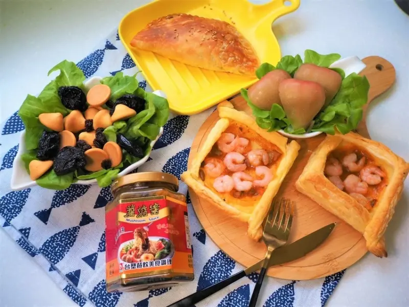 『晚餐食譜-3』台塑醬汁百搭推薦-台塑蘑菇醬變出 [蝦仁蘑菇醬烤起酥盒]