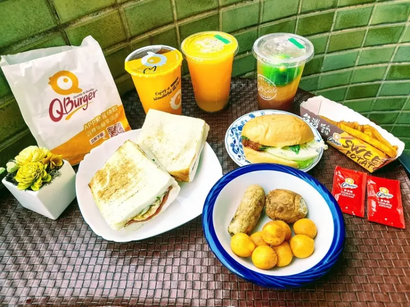 Q Burger 饗樂餐飲 （信義虎林店）台灣站  塔香三杯烤雞腿堡、地瓜QQ球、冬瓜檸檬好滋味