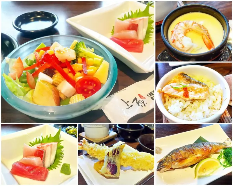 （台南。安平區美食）上原日本料理：中午限定的日式料理套餐，只要350元就能吃到生魚片＆烤香魚＆炸蝦天婦羅等七道經典料理，讓你撐著肚皮走出店！