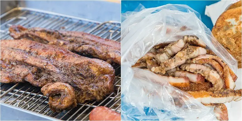 【苗栗-苑裡市場美食之四】現烤鹹豬肉大雞腿.大香腸.紅糟肉.豬肋排