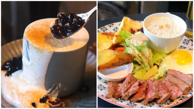 台中超夯早午餐，生意超好要排隊沒預約吃不到，爆漿瀑布鮮奶茶店內第1名必點，厚切牛排早午餐好吃~
