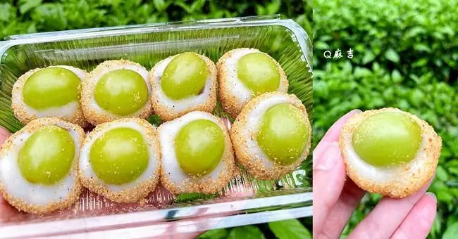南機場夜市美食 ❙ Q麻吉古早味麻糬 ❙ 春夏限定青葡萄麻糬 清脆多汁不膩口!