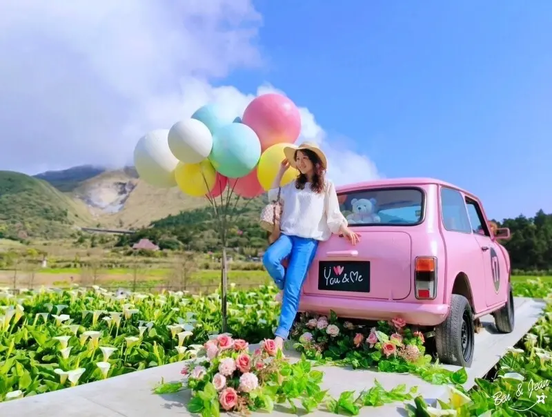 名陽匍休閒農莊》海芋花海裡唯粉紅小車、盪鞦韆超夢幻～療癒系打卡點一次收集｜台北北投陽明山竹子湖景點