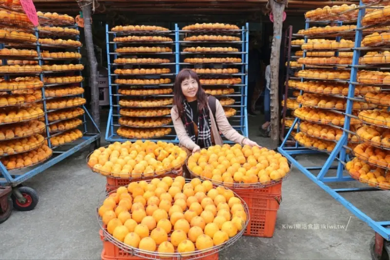 新竹味衛佳柿餅觀光農場|新埔景點,季節限定特有九降風曬出金黃耀眼柿子海,味衛佳柿餅教育農園可購買柿餅、DIY - Kiwi 樂活食旅