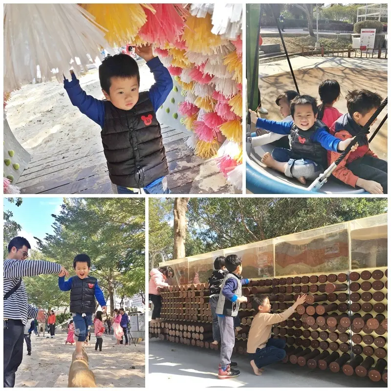 【旅遊】文心森林公園|全新遊戲設施十二感官遊具，沙坑、木珠滑梯、搖擺平衡木、迷宮....感覺統合強化體能，孩子們放電好去處