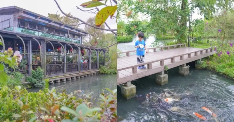 如詩如畫水上餐廳📍免門票～兒童小火車、餵魚餵個過癮，詩意盎然柳樹小徑，簡餐火鍋合菜一次滿足！