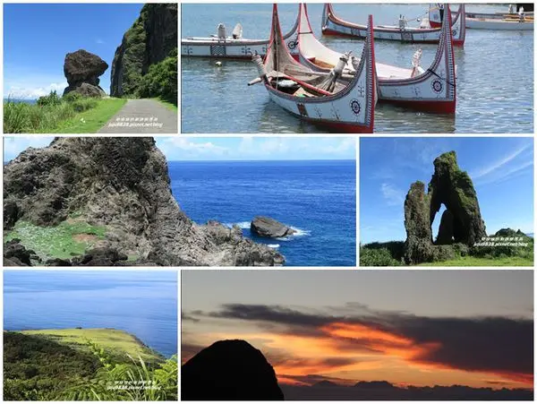 蘭嶼。機車環島趴趴走(二）鋼盔岩。象鼻岩。玉女岩。小蘭嶼。鰻頭岩。青青草原日落。東清灣拼板舟