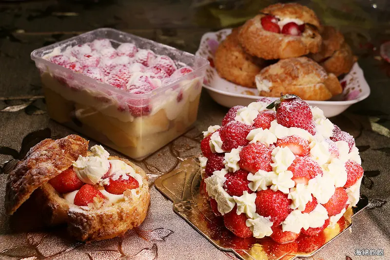 新莊美食/甜點『日月香蛋糕店』草莓控必吃：草莓蛋糕(草莓聖代)、草莓芋泥布丁盒、草莓泡芙！生日蛋糕推薦，參考菜單(捷運新莊站)