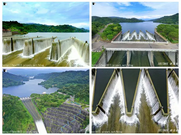 【苗栗。三義】全台唯一的鋸齒堰溢洪道。苗栗鯉魚潭水庫。四周環抱翠綠的山巒景色