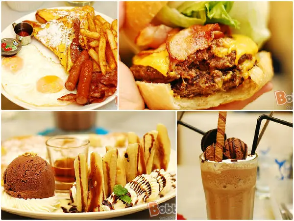 【新竹美式餐廳】飛翔的魚美式早午餐.新竹遠百附近旁.網路超人氣美食推薦(法式吐司蛋/大胃王漢堡/巧克力香蕉鬆餅/水果茶/拿鐵咖啡)