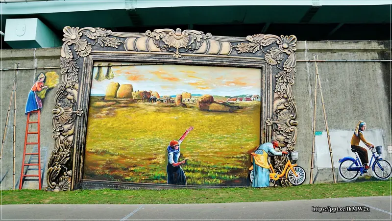 【新北景點】IG熱門打卡景點／假日親子休閒好去處～河濱視覺震撼！《拾穗》與《熱氣球》立體彩繪超逼真