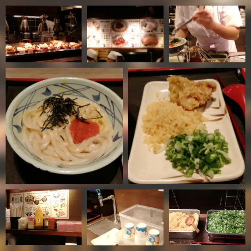 台北車站 新光三越美食街 丸龜製麵 超好吃烏龍麵 蔥花 天婦羅花要吃多少自己加多少