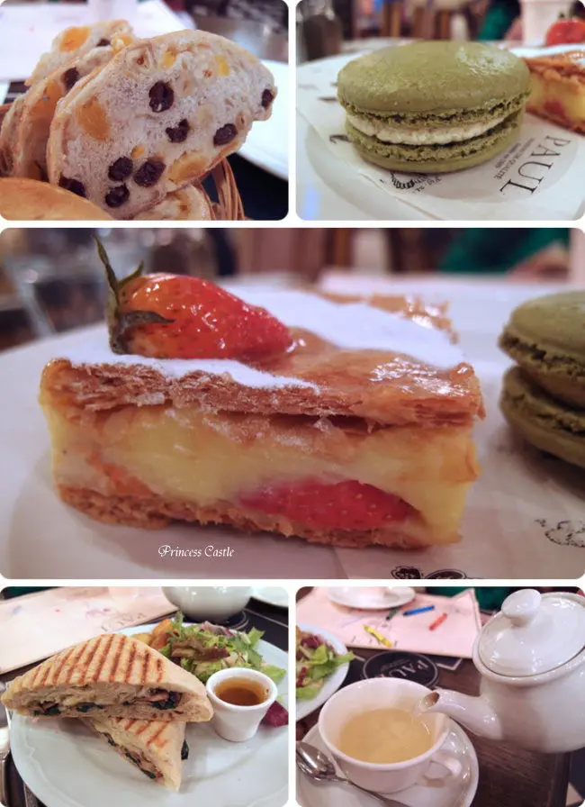 台北東區美食│【PAUL保羅麵包沙龍】(仁愛店)新款麵包午茶體驗_大馬卡龍(開心果口味)x草莓千層派x帕尼尼三明治(野菇菠菜起司&青醬番茄烤雞)