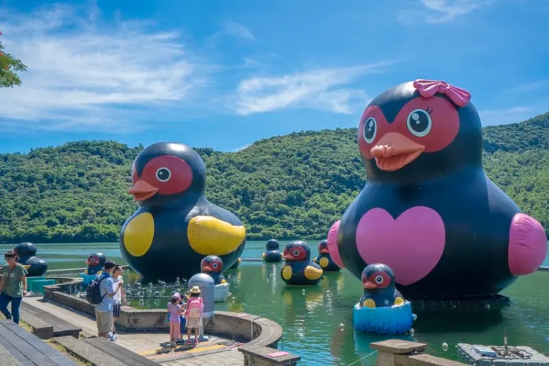 花蓮旅遊｜巨型紅面鴨回來了！15米紅面鴨一家大小齊聚鯉魚潭，炫目水舞節目、煙火秀、親子活動，週末帶小孩來花蓮玩！ · 算命的說我很愛吃