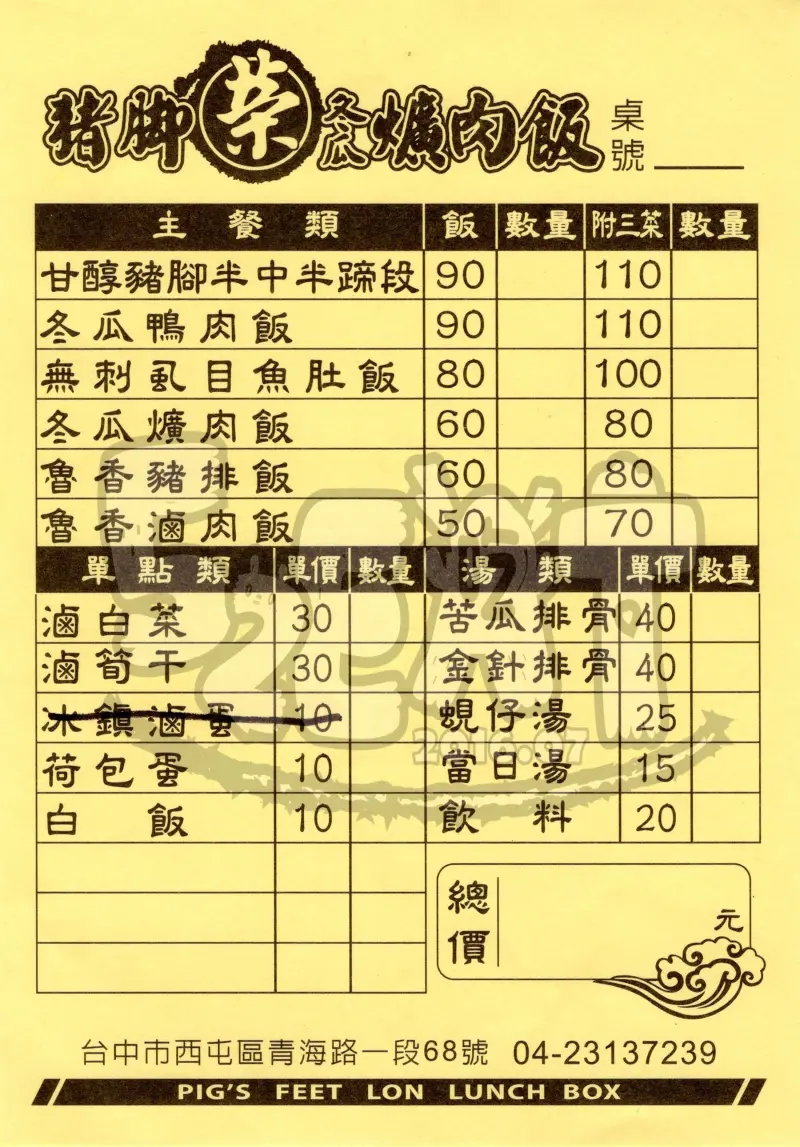 【台中爌肉飯推薦】豬腳榮冬瓜爌肉飯價位，菜單大公開！爌肉飯迷必吃店！台中西屯區美食小吃旅遊景點推薦！