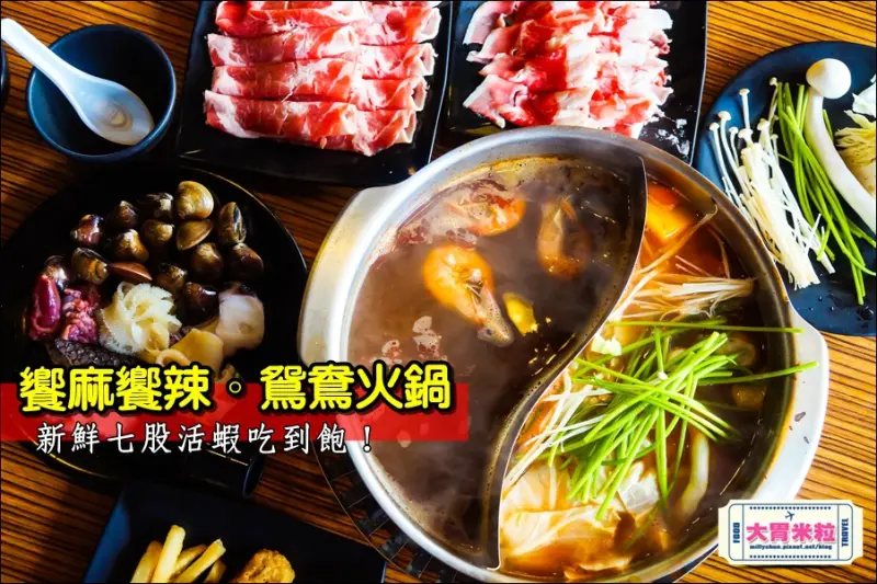 大胃米粒【台南麻辣火鍋吃到飽推薦】饗麻饗辣.鴛鴦火鍋(永康店)平價吃到飽。激推必搶！七股大活蝦新鮮直送，上桌還是活跳跳