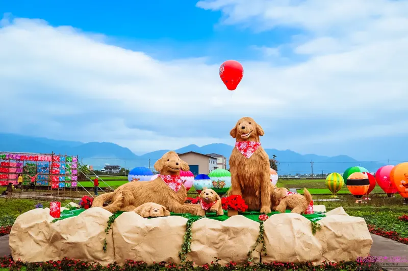 2018宜蘭景點-三星金狗年春節佈置，仿真天送埤車站、火車和隧道/三星氣球花海嘉年華