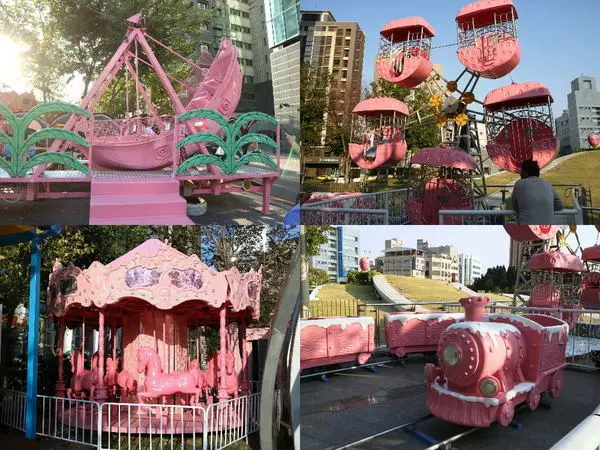 台中景點│草悟廣場充滿少女心粉紅樂園登場！粉紅色海盜船、旋轉木馬、巨大夾娃娃機～              