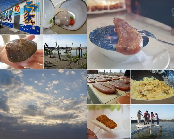 烏魚子的故鄉-雲林口湖一日遊(馬蹄蛤主題館摸蛤兼洗褲、明湖海產、吉財製麵廠、麻油煎麵線DIY、咖啡酒烤烏魚子、第一鰻波、成龍濕地賞夕陽)
