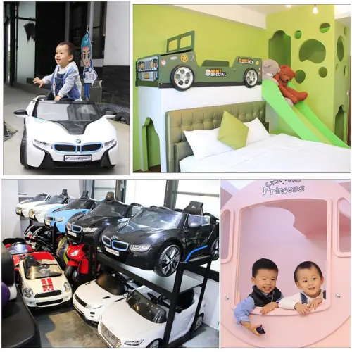 【宜蘭五結民宿】☼301親子會館☼讓小人們玩到不想回家的賽車主題式親子民宿。每個房間都有溜滑梯。貼心遮雨棚下雨天也可以開車喔!