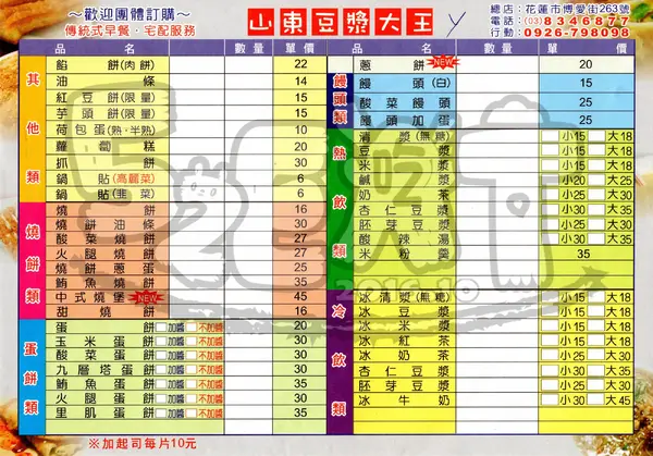 【花蓮市美食人氣早餐推薦】山東豆漿大王菜單價位大公開！正港ㄟ山東傳統早餐！花蓮市博愛街美食小吃旅遊景點推薦。