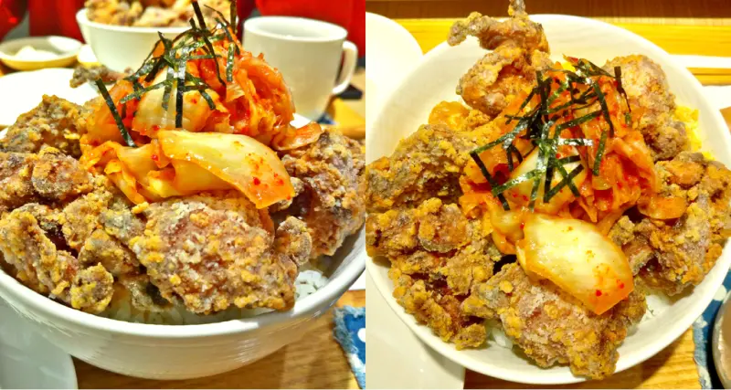 【新北板橋美食】勇氣食堂☞金黃酥脆堆得像座小山的日式炸雞，再配上韓式泡菜，超誘人搭配讓人一口接一口!