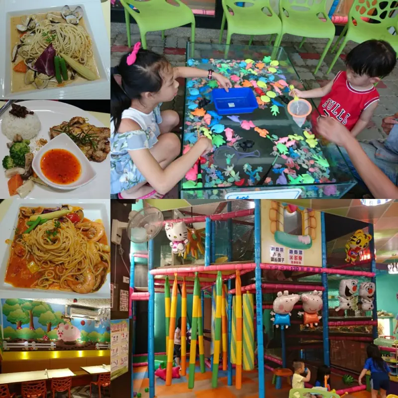 宜蘭羅東~丟丟噹親子餐廳~繽紛的卡通彩繪裝潢~撈魚滑梯樣樣來~小朋友的遊樂天堂~              