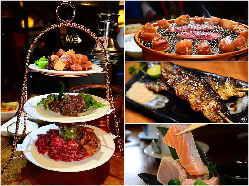 【台中│美食】忠明南路串燒店，店內中國宮廷風，服飾帽子可Cosplay，雙人份三層式燒肉可供三~四人享用。店小二串燒VS燒肉
