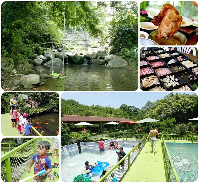 【烤肉戲水】新北萬里 ▋北部親子景點，【淺沐道農莊】沁涼野流溪水、山泉水泳池、魚池、泡茶、釣魚、烤番薯，還有石板烤肉與放山桶仔雞。