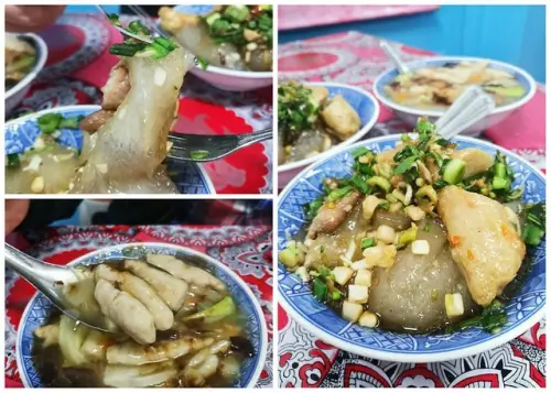 【苗栗美食】湯家大肉圓，肉圓大顆又飽滿，淋上滿滿的客家蒜苗醬，厚實有Ｑ勁！