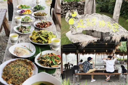 【台東美食・達麓岸部落屋】最原始風味，在茅草屋裡品嚐「原住民無菜單料理」天然野菜／醃生豬肉、烤豬肉