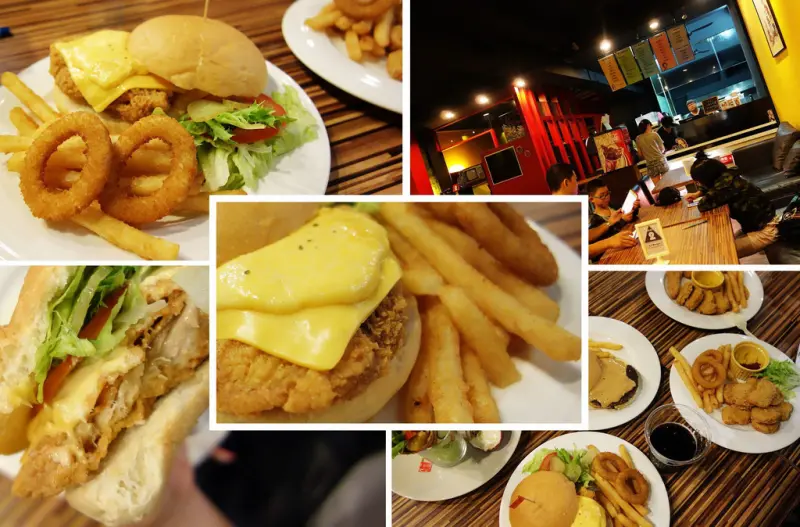 台南東區 AJ Burger美式餐廳 口味多樣化 巨無霸漢堡 飲料無限暢飲 百來元的平價消費 成大周邊 育樂街美式漢堡炸雞 