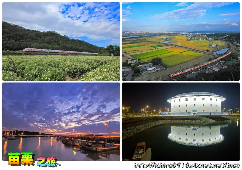 [遊記]【苗栗縣景點】鄭漢步道稻田火車景色│銅鑼九湖村賞杭菊│龍鳳漁港夕陽美景│苑港彩虹橋夜景光雕秀│客家圓樓聲光水舞秀