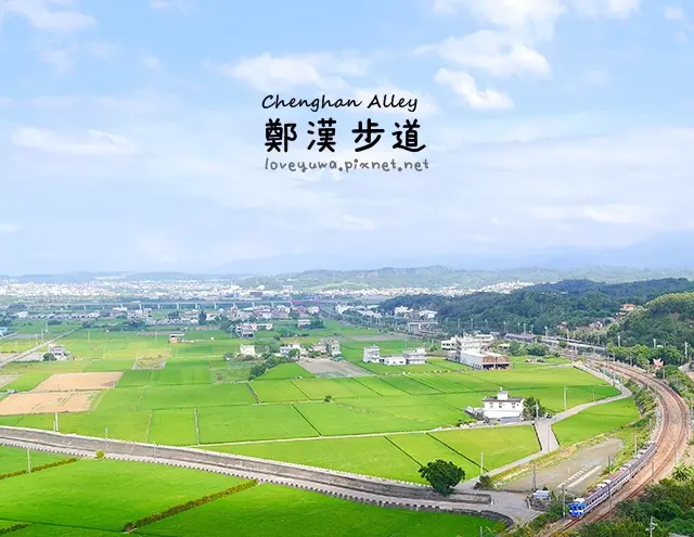 【苗栗◍•ᴗ•◍造橋】景點・鄭漢步道|俯瞰稻田地毯與C型鐵路彎道的秘境～攝影師、鐵道迷熱愛的拍照景點、令人震撼的鄭漢步道