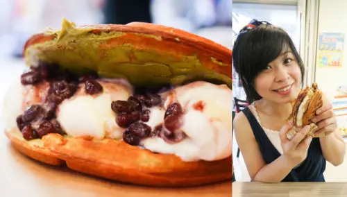 【中原夜市】幸福圓鬆餅-三球冰塞滿、紅豆海奔流的抹茶紅豆冰淇淋鬆餅!老闆你這樣真的會賺錢嗎?