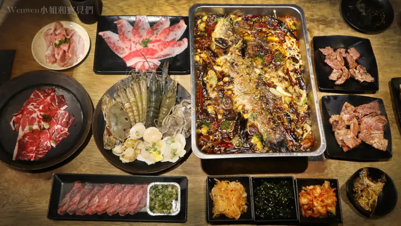 ❤台北東區燒烤美食【燒肉殿】生猛海鮮干貝小龍蝦.和牛雪花牛~高CP值燒烤吃到飽聚餐推薦。消夜限量送麻辣烤魚.鮮辣過癮!