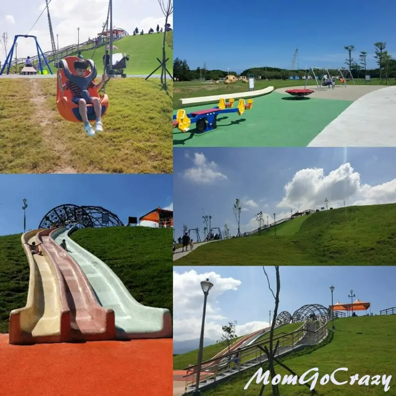 【新北｜八里景點】八里十三行文化公園兒童共融遊戲場(米飛兔公園)｜公園變好玩囉~尋寶沙坑、大草坡滑草、20公尺長的溜滑梯，還有刺激的天旋地轉溜索 - 1個媽咪2個寶